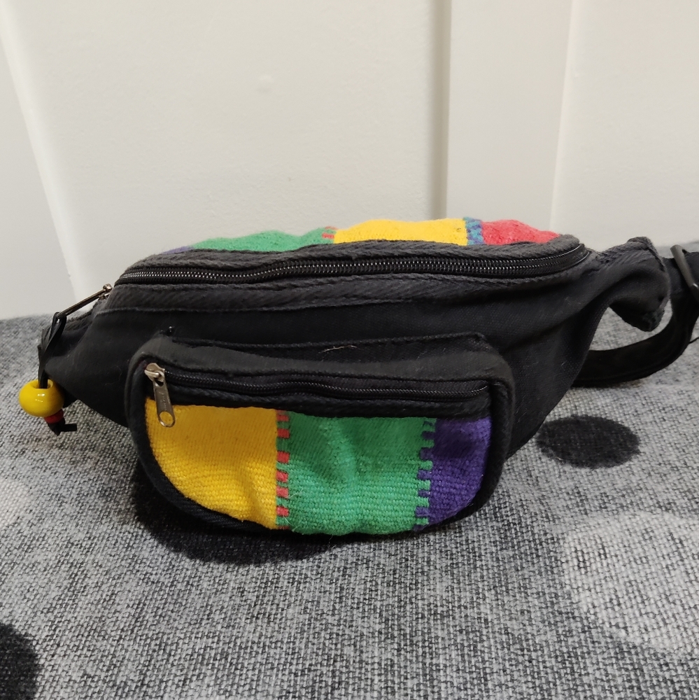 Vintage Black Multi-Color Woven Waist Bag - Picture 11 of 11